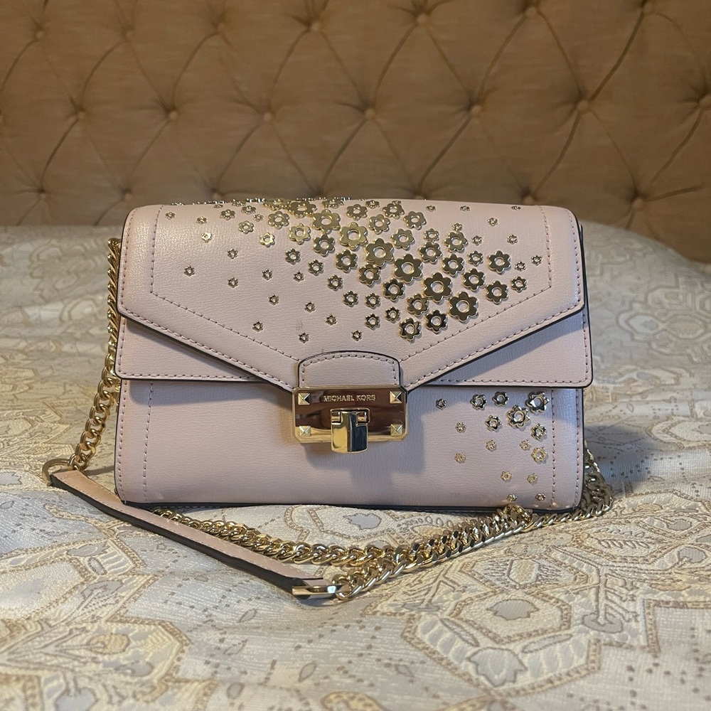 Michael Kors Pink Floral Embellished Crossbody Bag